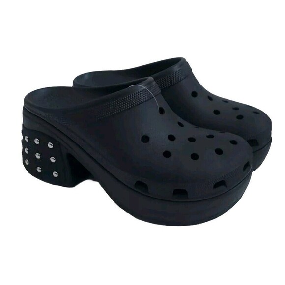 NWOT Crocs Siren Studded Black Chrome Studs Platform Unisex Clogs Size M10/W12 - Picture 1 of 9